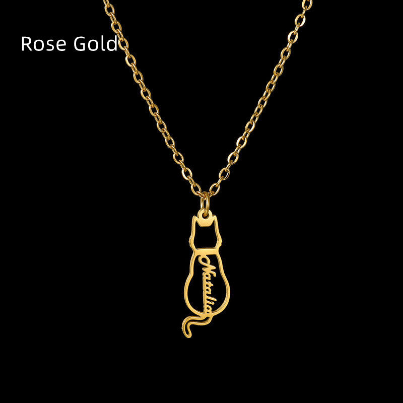 Custom Women's Titanium Cute Kitten Monogrammed Necklace | PERSONALIZED - ChoreGirl