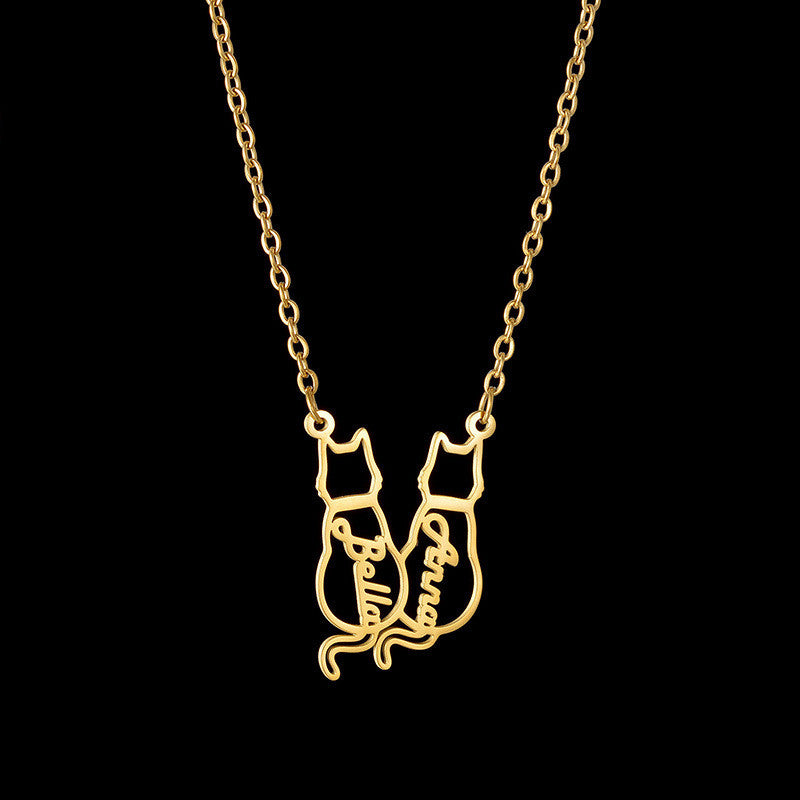 Custom Women's Titanium Cute Kitten Monogrammed Necklace | PERSONALIZED - ChoreGirl