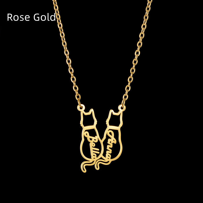 Custom Women's Titanium Cute Kitten Monogrammed Necklace | PERSONALIZED - ChoreGirl