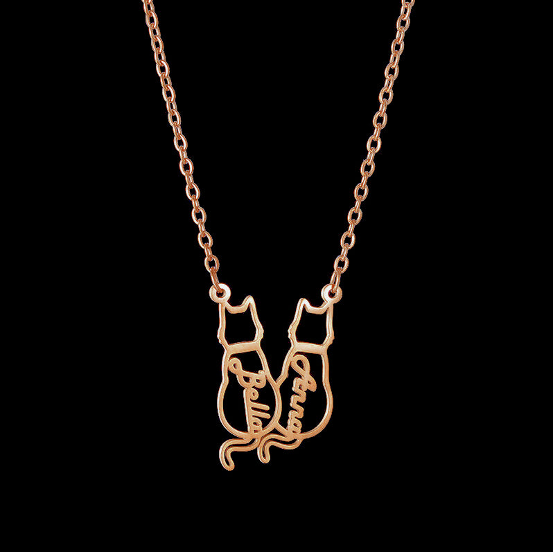Custom Women's Titanium Cute Kitten Monogrammed Necklace | PERSONALIZED - ChoreGirl