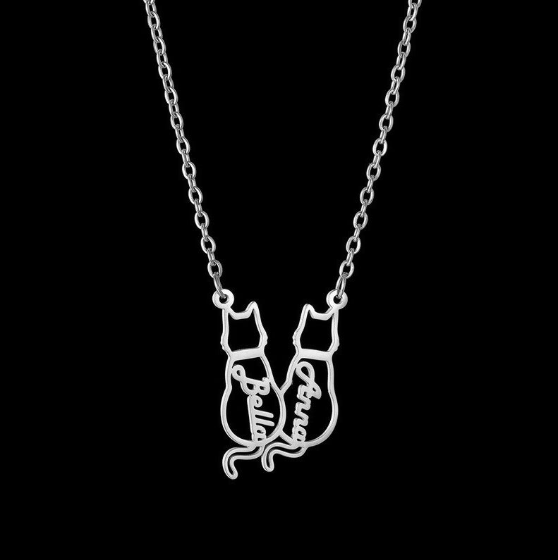 Custom Women's Titanium Cute Kitten Monogrammed Necklace | PERSONALIZED - ChoreGirl