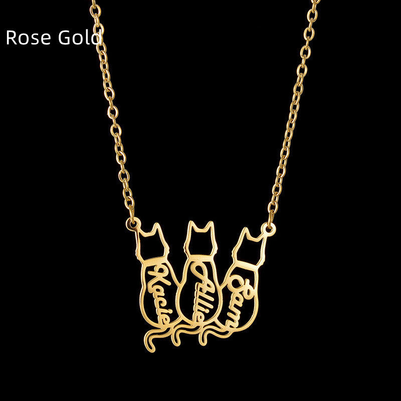 Custom Women's Titanium Cute Kitten Monogrammed Necklace | PERSONALIZED - ChoreGirl
