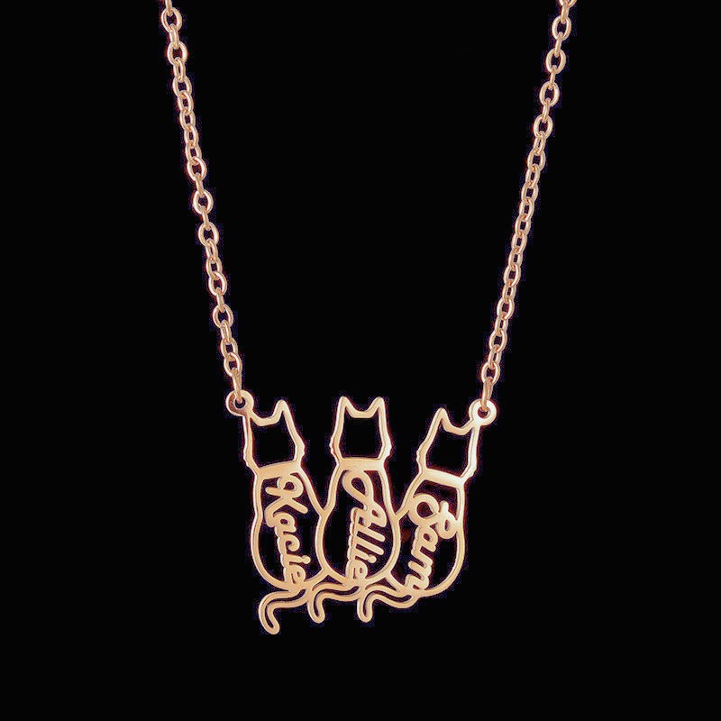 Custom Women's Titanium Cute Kitten Monogrammed Necklace | PERSONALIZED - ChoreGirl