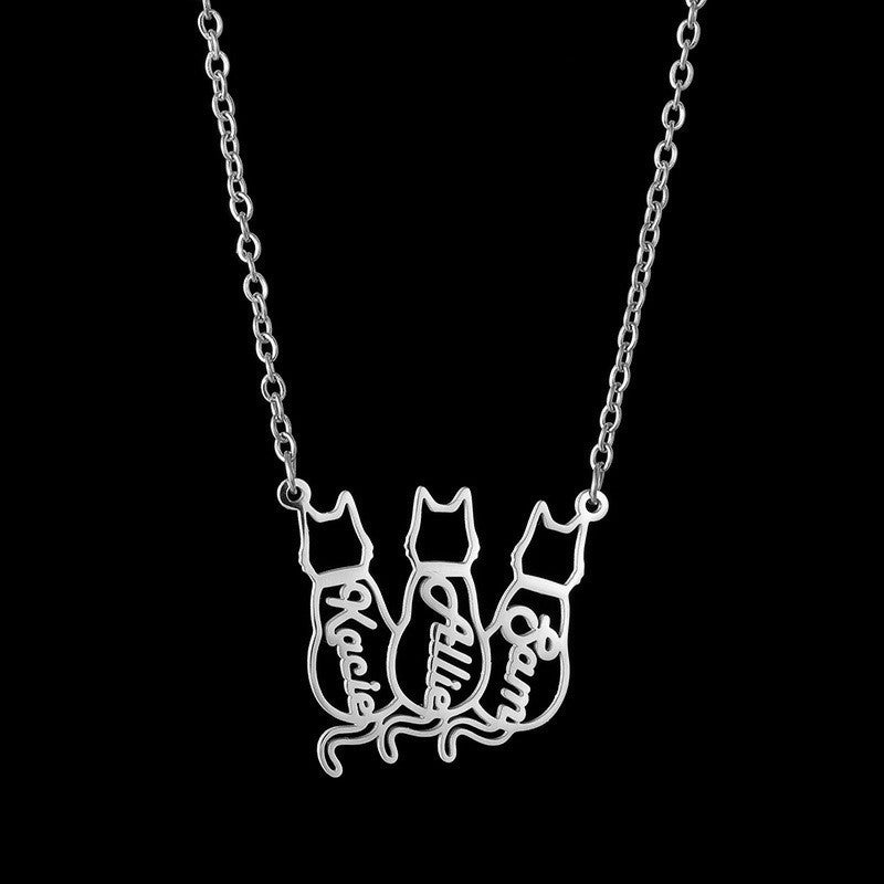Custom Women's Titanium Cute Kitten Monogrammed Necklace | PERSONALIZED - ChoreGirl