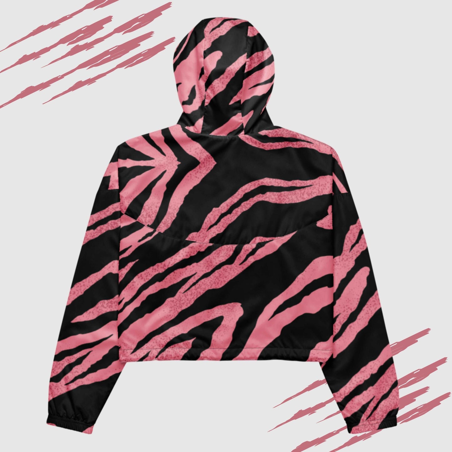 Custom Women’s Pink Tiger Pattern Cropped Windbreaker Jacket | PERSONALIZED - ChoreGirl