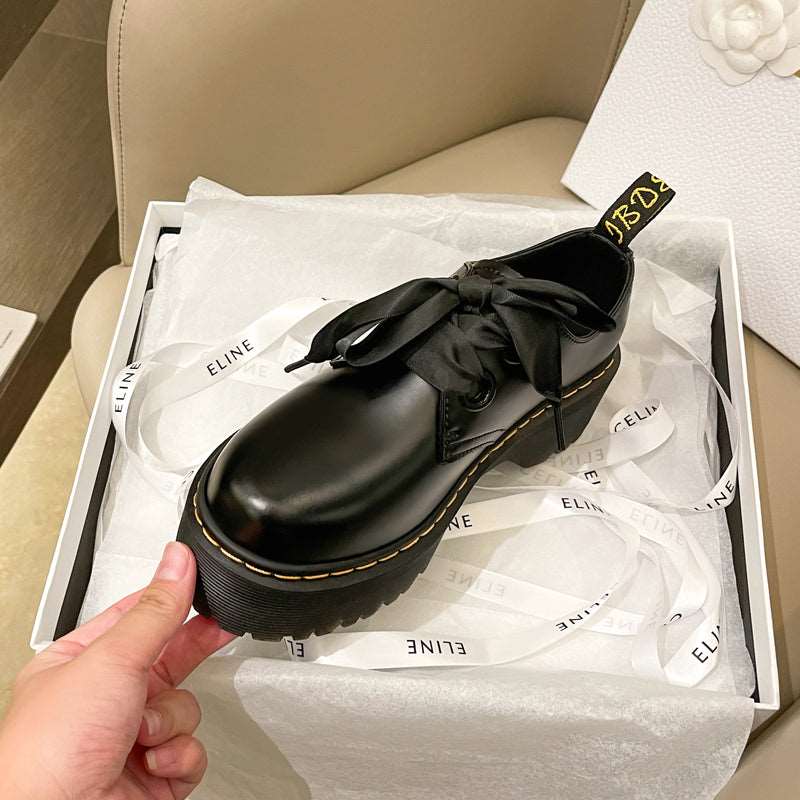 Women's Platform Leather Shoes with Ribbon - ChoreGirl