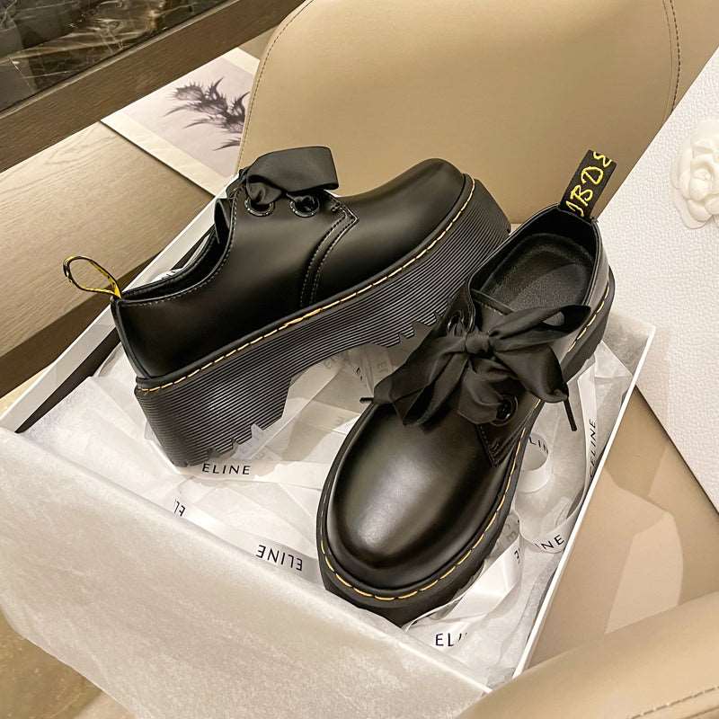 Women's Platform Leather Shoes with Ribbon - ChoreGirl