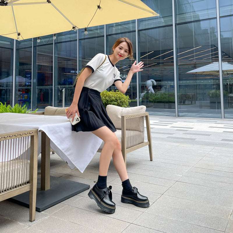 Women's Platform Leather Shoes with Ribbon - ChoreGirl