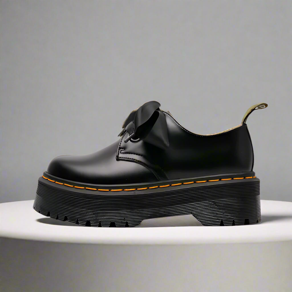 Women's Platform Leather Shoes with Ribbon - ChoreGirl