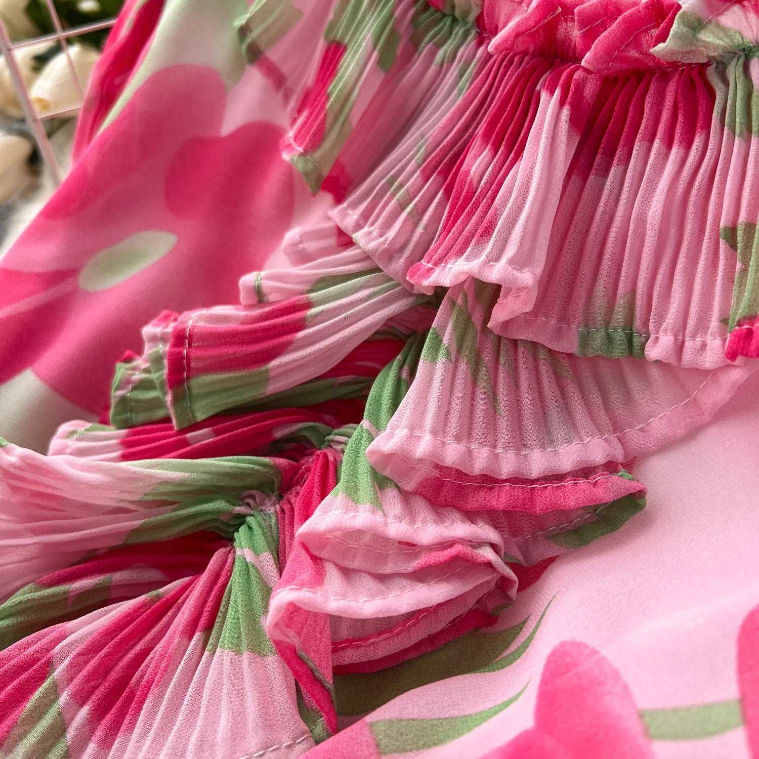 Women's Pleated Ruffle Collar Slim-fit Mid-length Chiffon Dress - ChoreGirl