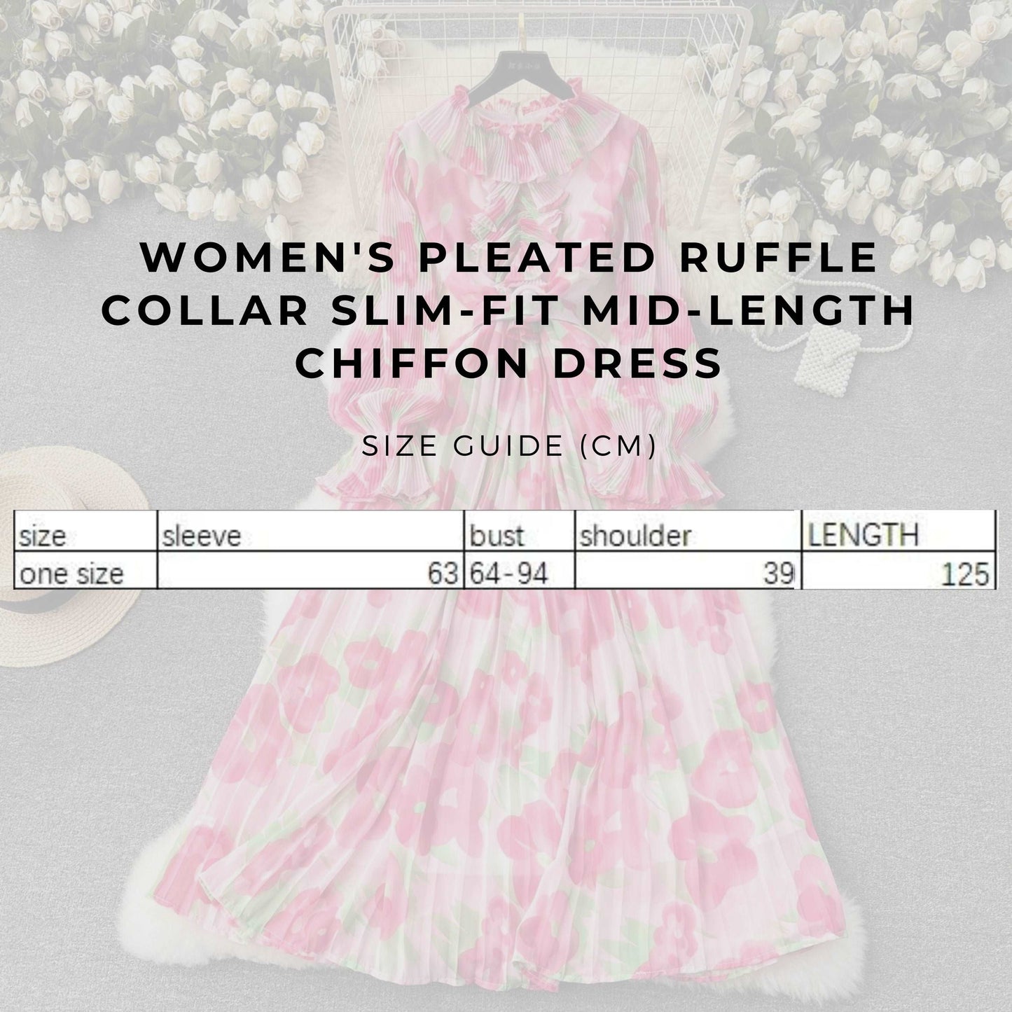 Women's Pleated Ruffle Collar Slim-fit Mid-length Chiffon Dress - ChoreGirl