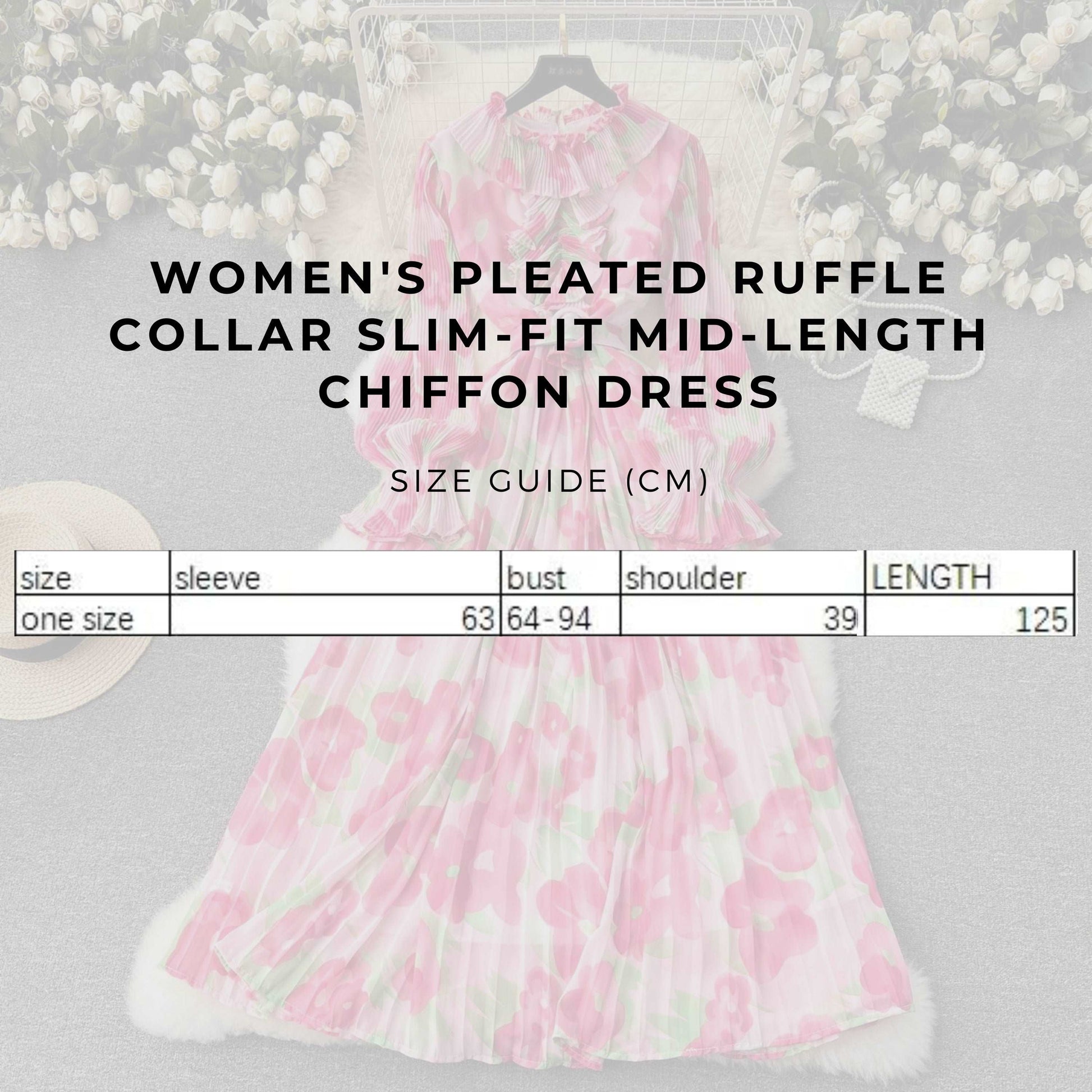 Women's Pleated Ruffle Collar Slim-fit Mid-length Chiffon Dress - ChoreGirl