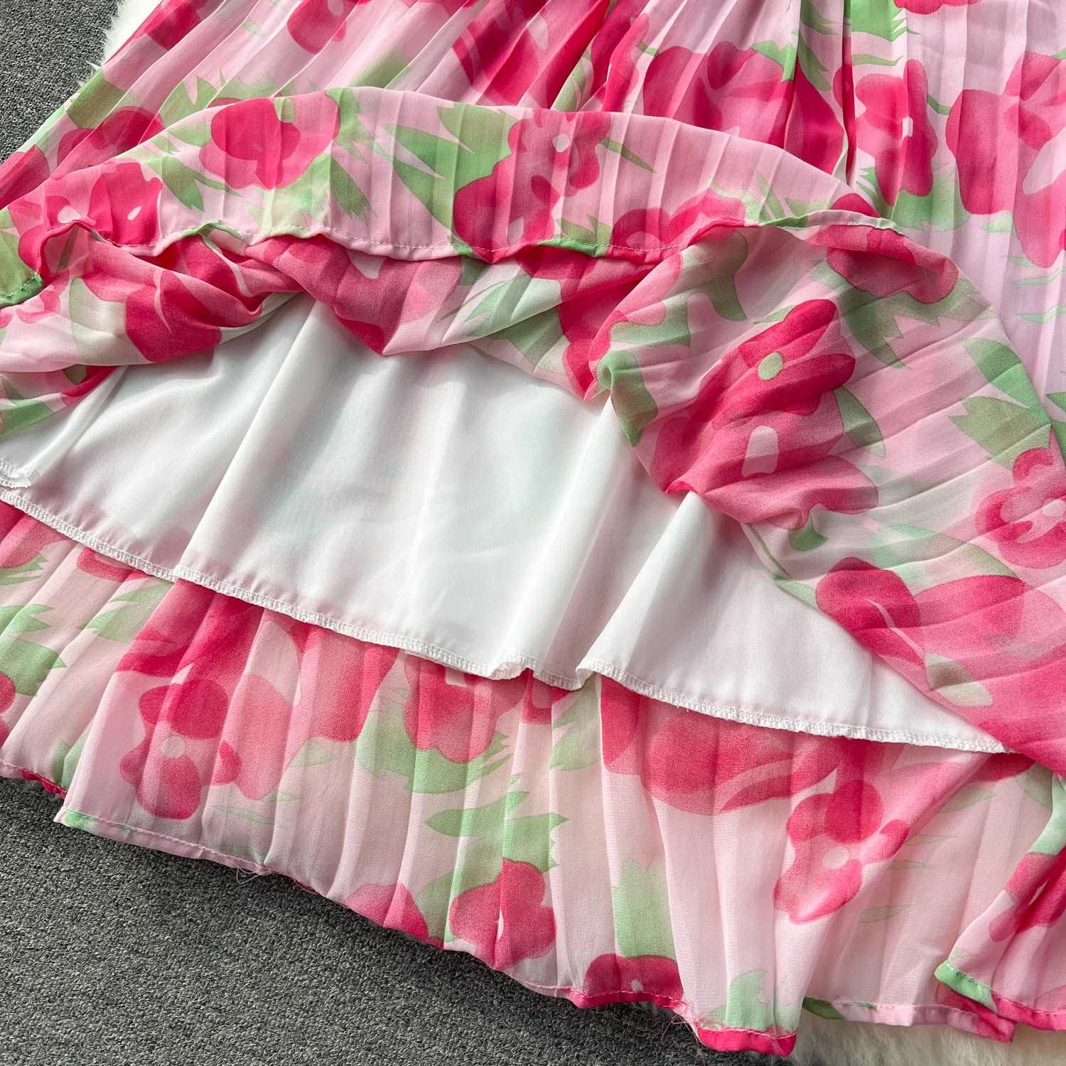 Women's Pleated Ruffle Collar Slim-fit Mid-length Chiffon Dress - ChoreGirl