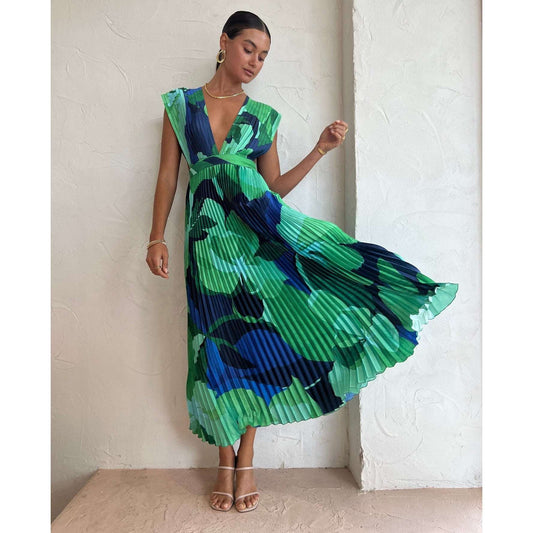 Women's Pleated Sleeveless Casual Dress - ChoreGirl