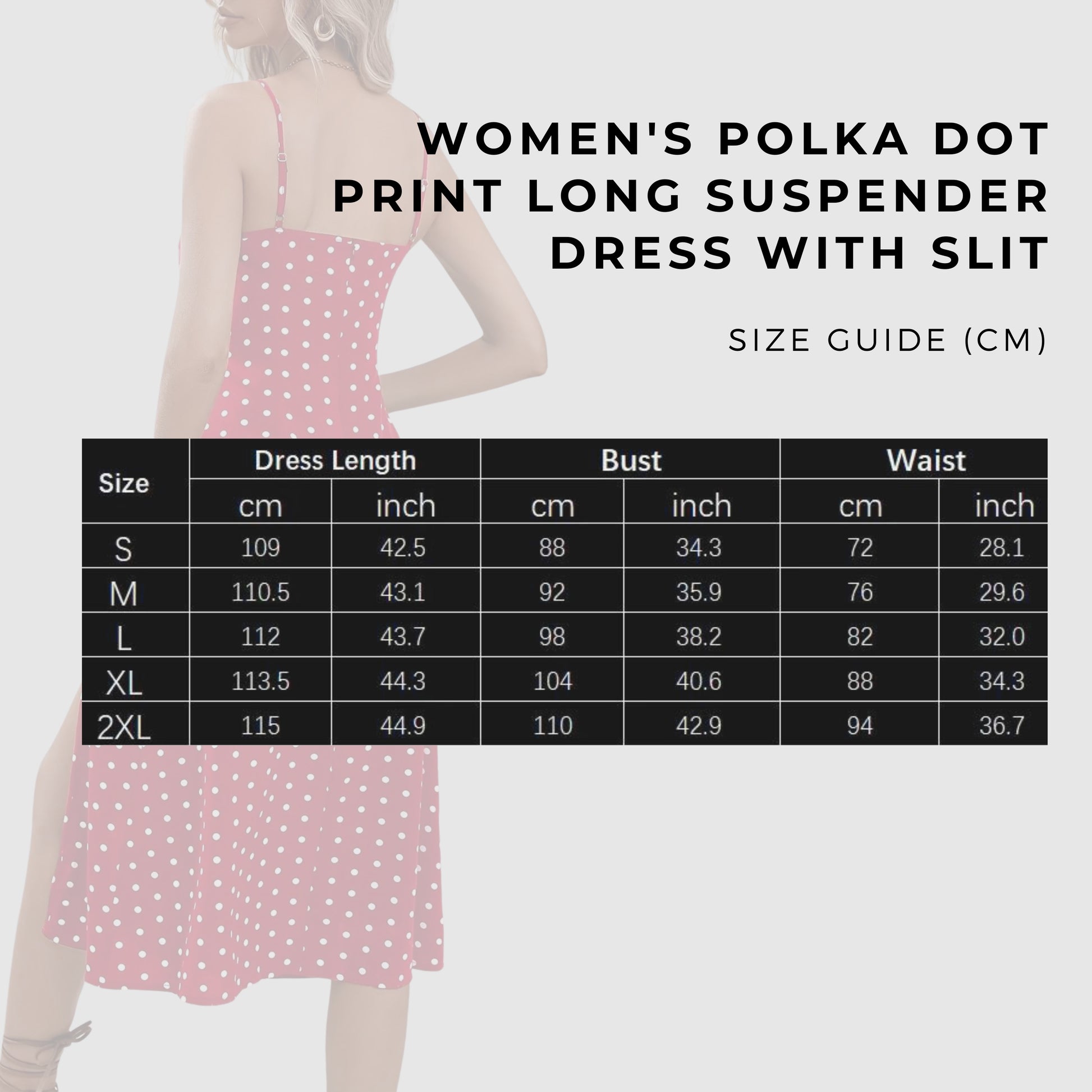 Women's Polka Dot Print Long Suspender Dress with Slit - ChoreGirl