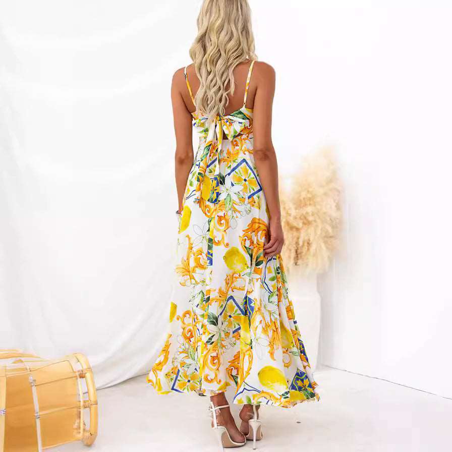 Women's Printed Back Strap Elegant Dress - ChoreGirl