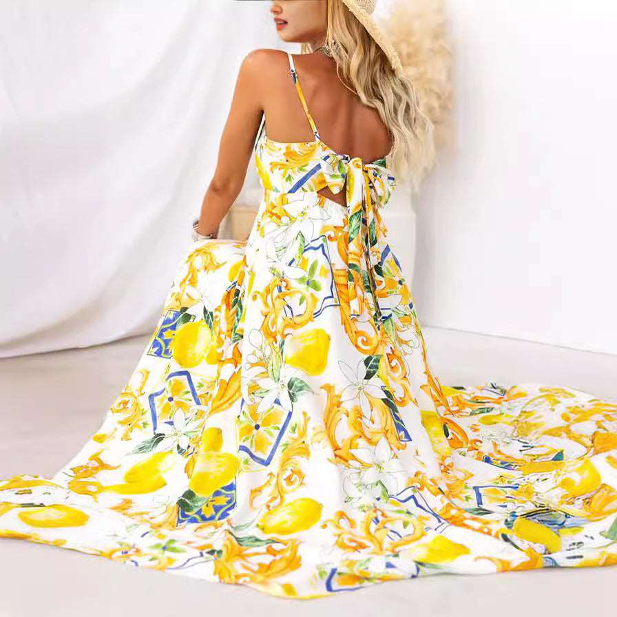 Women's Printed Back Strap Elegant Dress - ChoreGirl