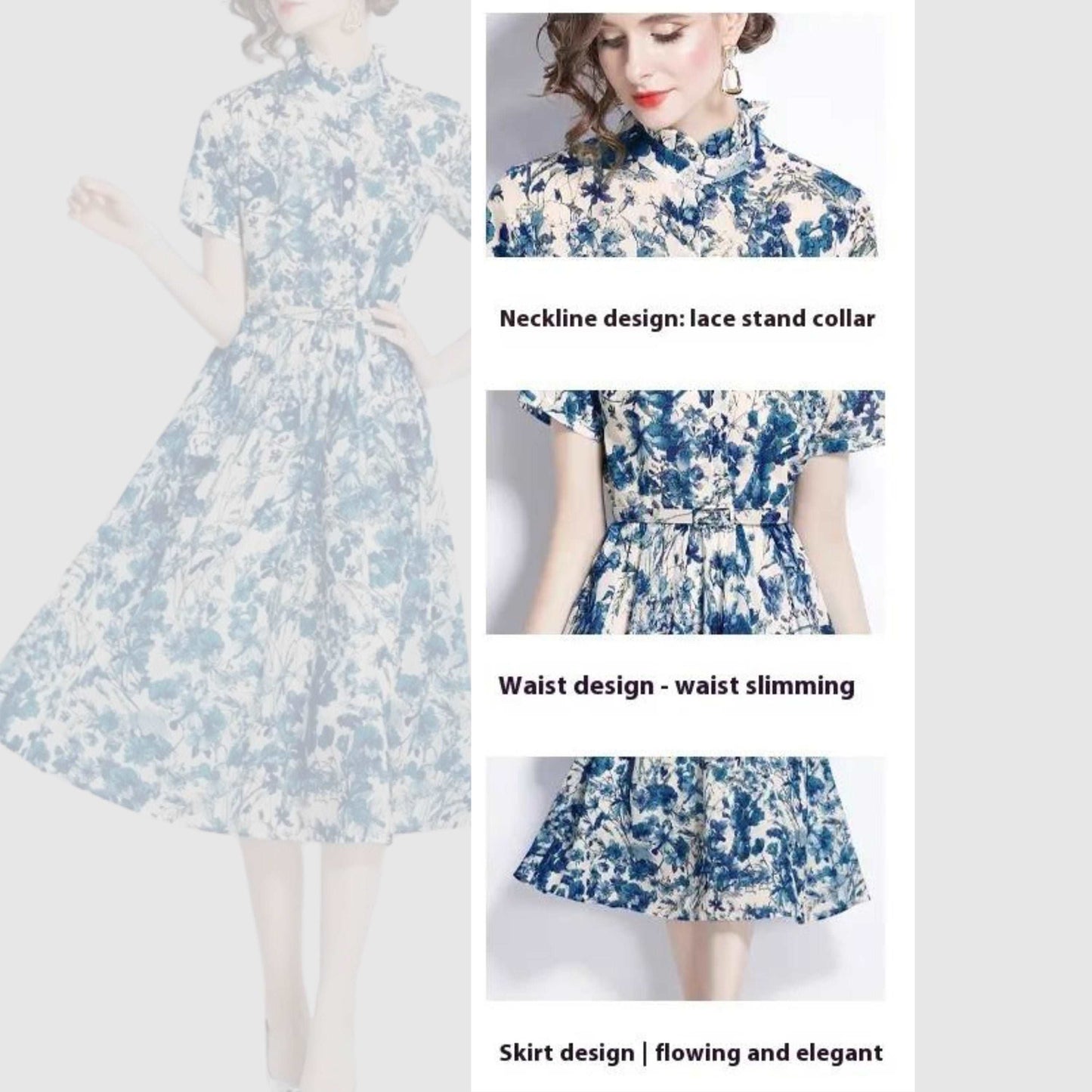 Women's Printed Butterfly Short Sleeve Slim Fit Dress - ChoreGirl