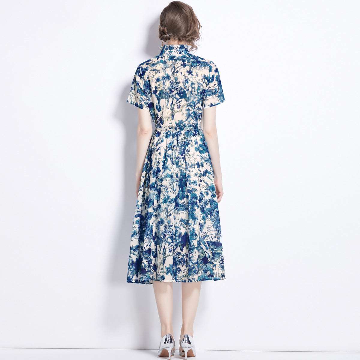 Women's Printed Butterfly Short Sleeve Slim Fit Dress - ChoreGirl