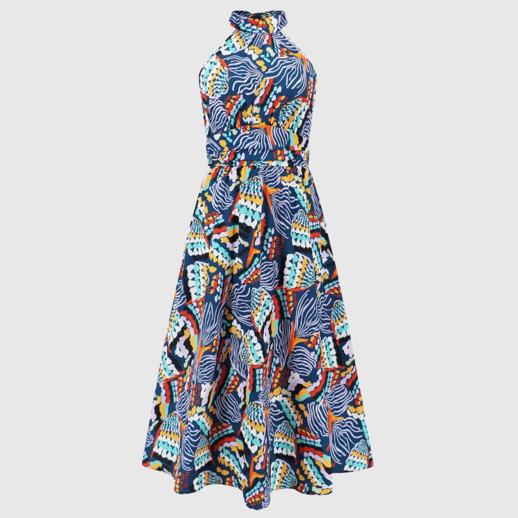 Women's Printed Stand Collar Sleeveless Dress - ChoreGirl