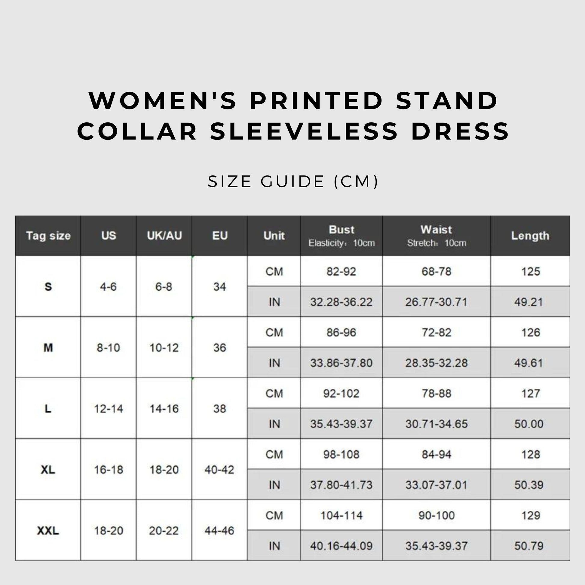 Women's Printed Stand Collar Sleeveless Dress - ChoreGirl