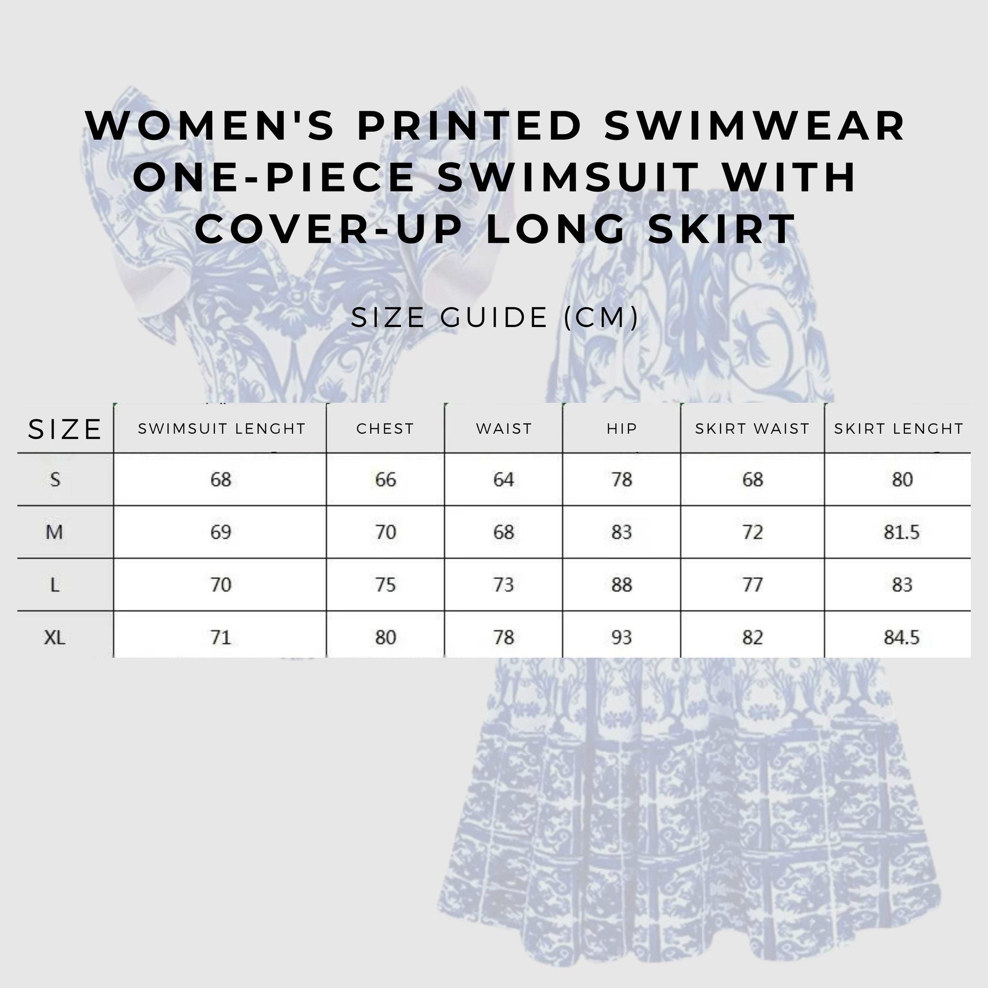 Women's Printed Swimwear One-piece Swimsuit with Cover-Up Long Skirt - ChoreGirl