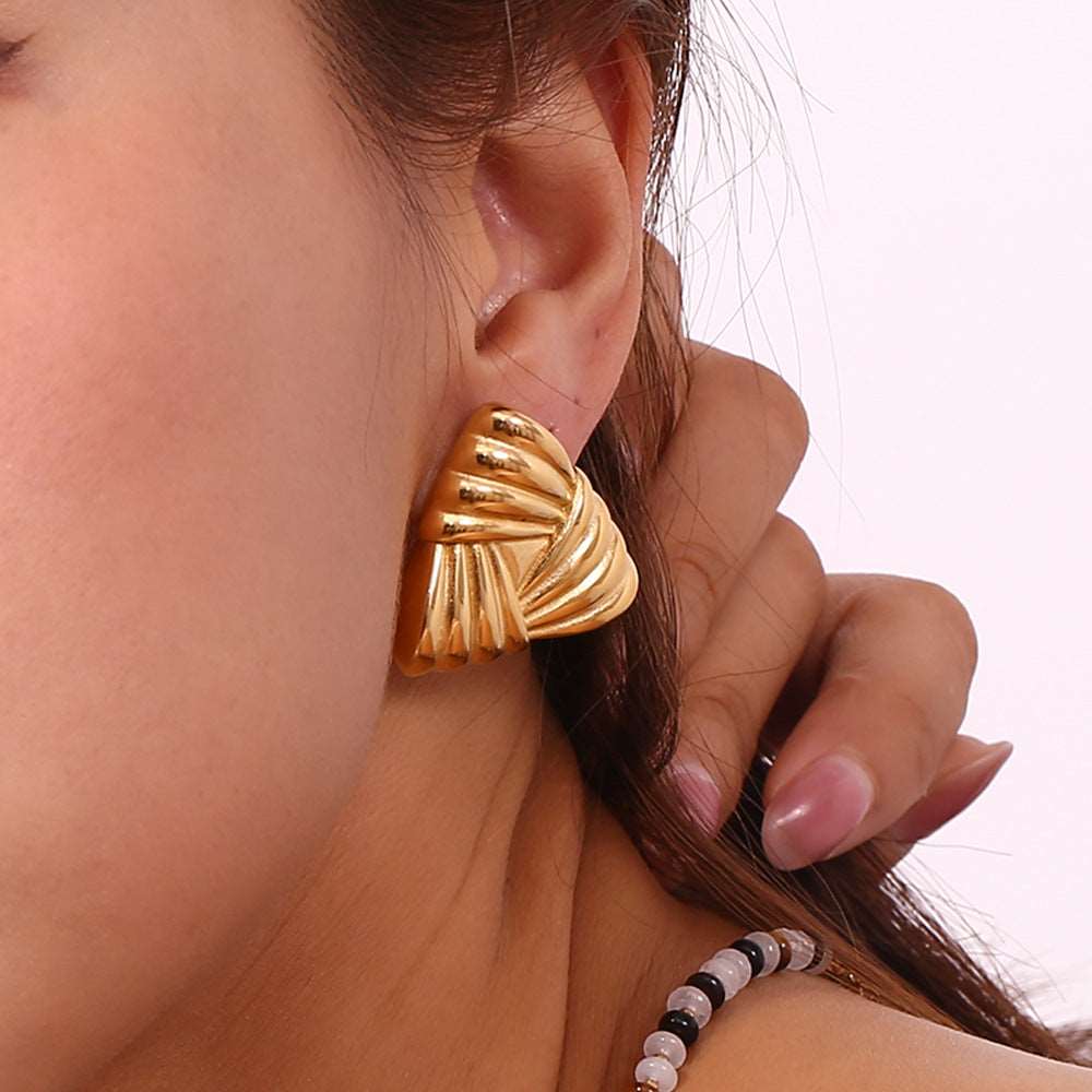 Women's Retro 18K Gold Triangular Stud Earrings - ChoreGirl