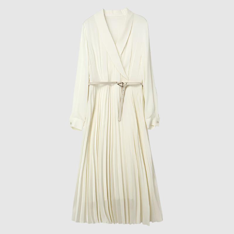 Women's Retro Elegance Silk Pleated Dress - ChoreGirl