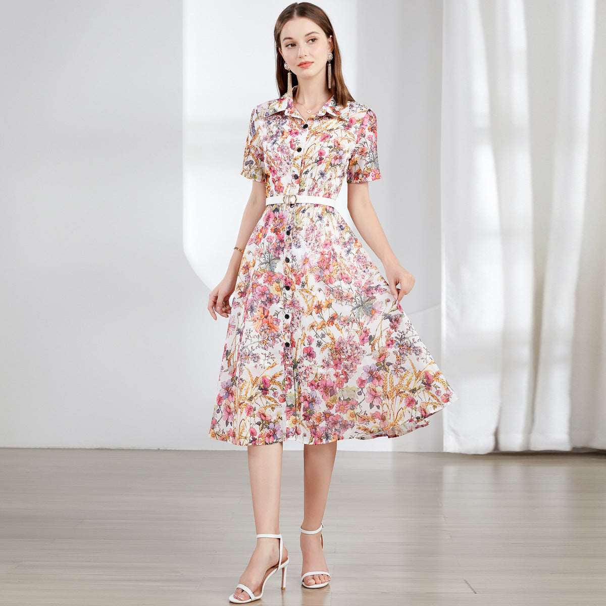 Women's Retro Elegant Shirt Dress (without belt) - ChoreGirl