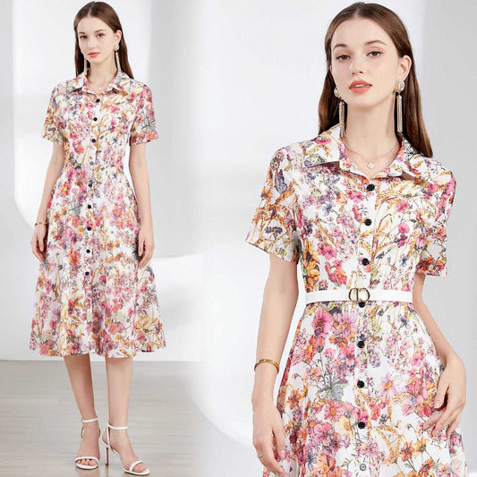 Women's Retro Elegant Shirt Dress (without belt) - ChoreGirl
