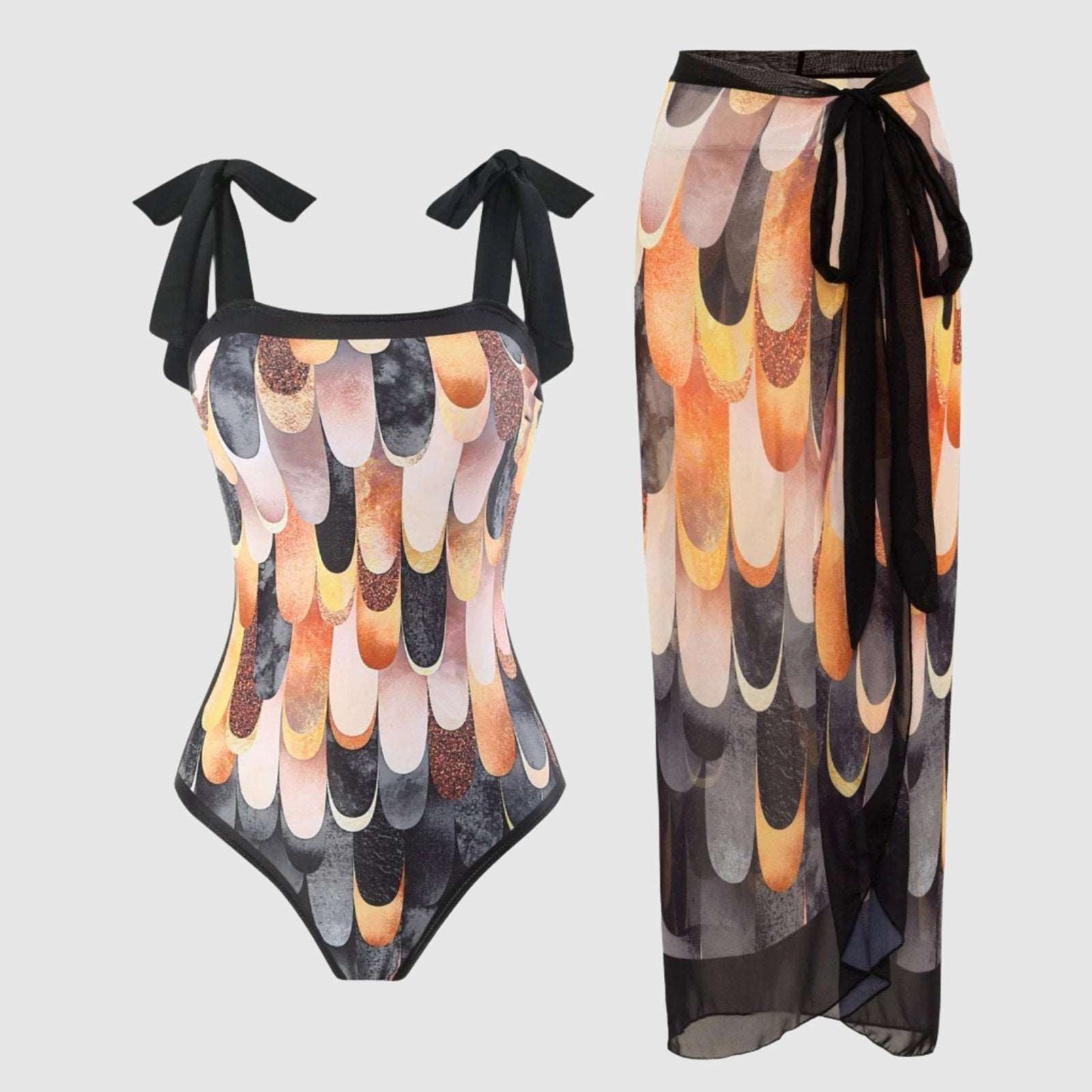 Women's Retro One-piece Swimsuit and Cover-up Scarf Set - ChoreGirl