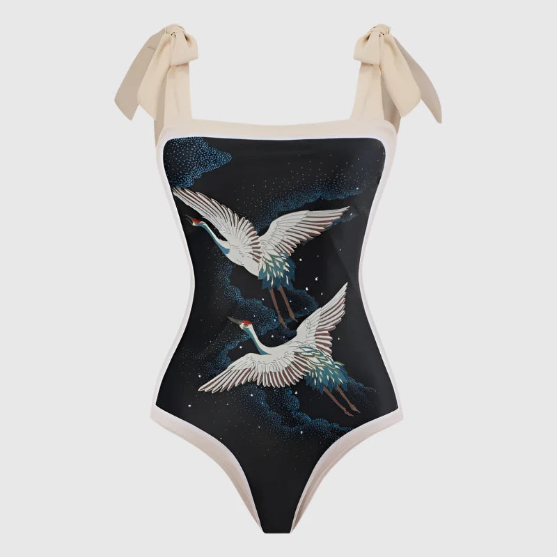 Women's Retro One-piece Swimsuit and Cover-up Scarf Set - ChoreGirl