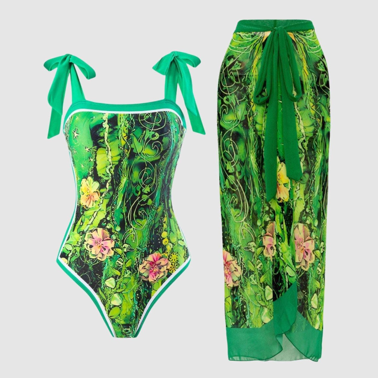 Women's Retro One-piece Swimsuit and Cover-up Scarf Set - ChoreGirl