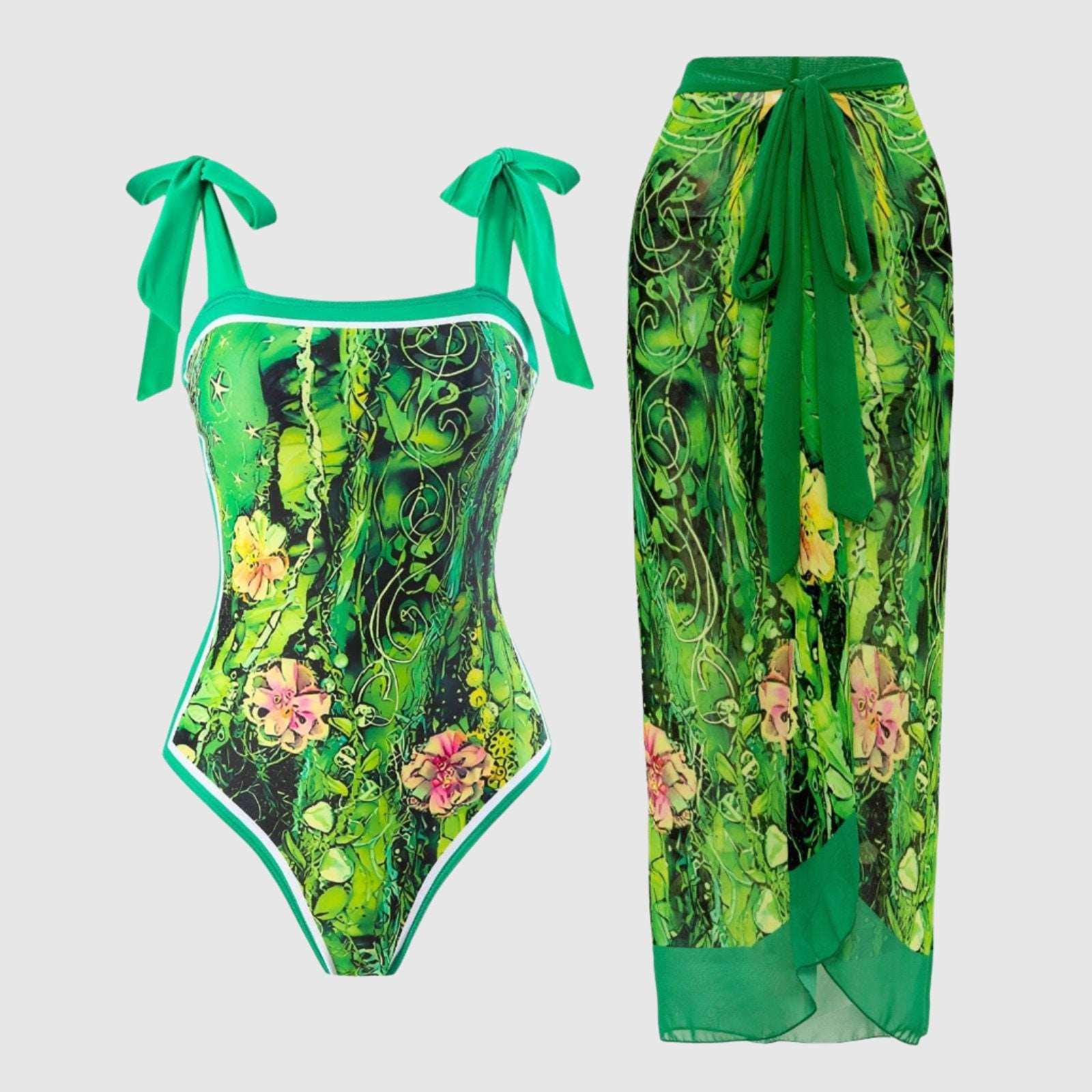 Women's Retro One-piece Swimsuit and Cover-up Scarf Set - ChoreGirl