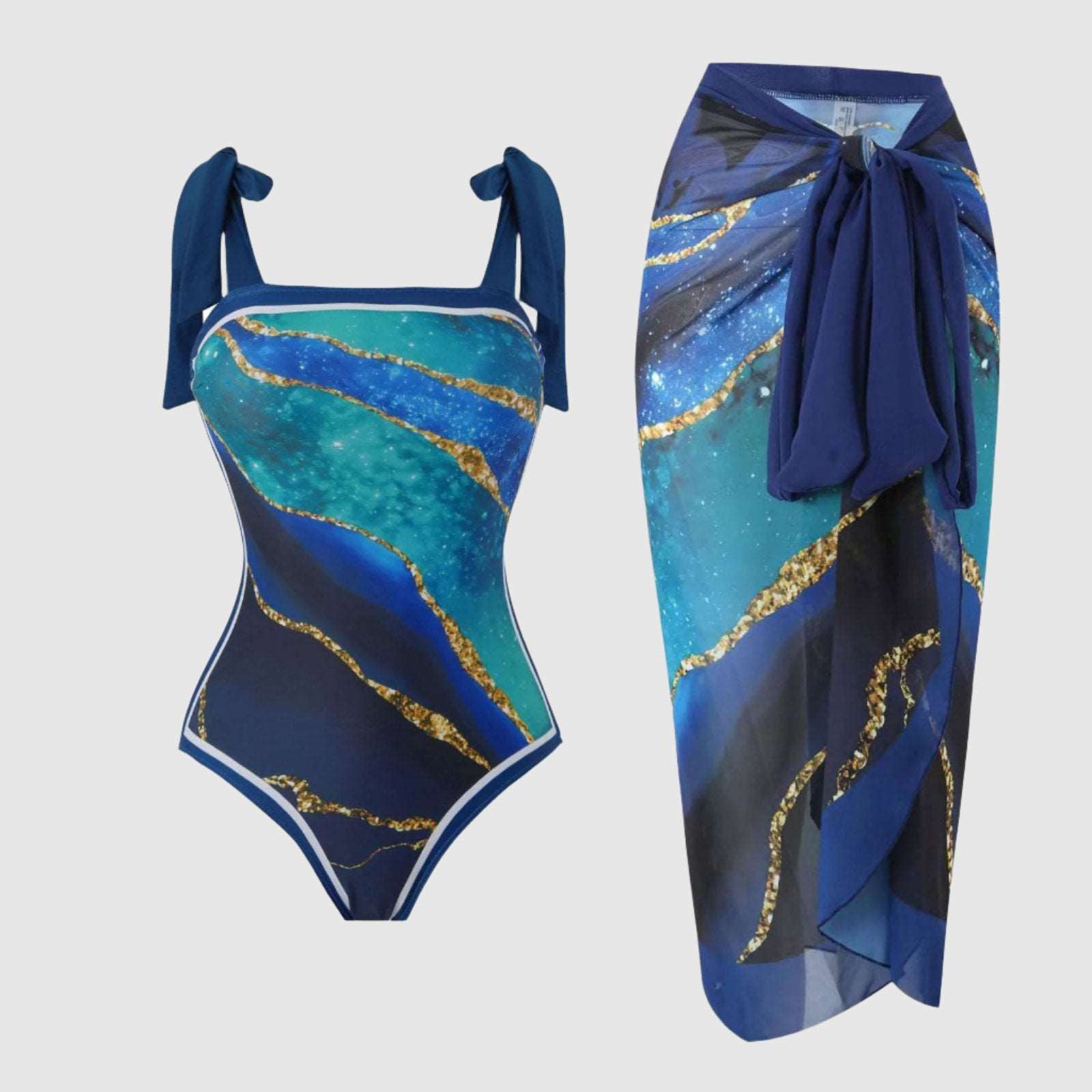 Women's Retro One-piece Swimsuit and Cover-up Scarf Set - ChoreGirl