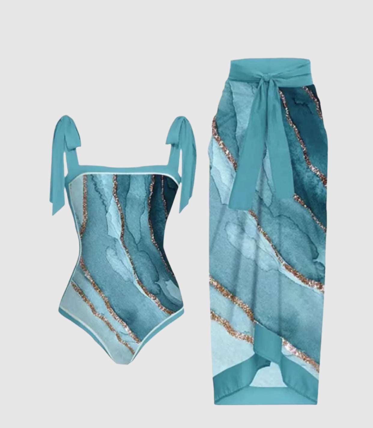Women's Retro One-piece Swimsuit and Cover-up Scarf Set - ChoreGirl