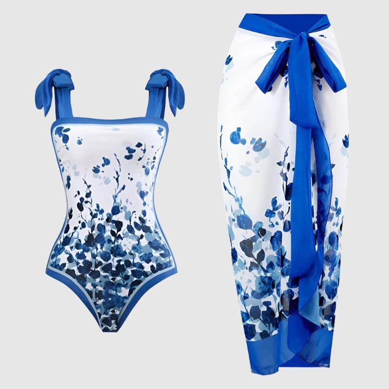 Women's Retro One-piece Swimsuit and Cover-up Scarf Set - ChoreGirl