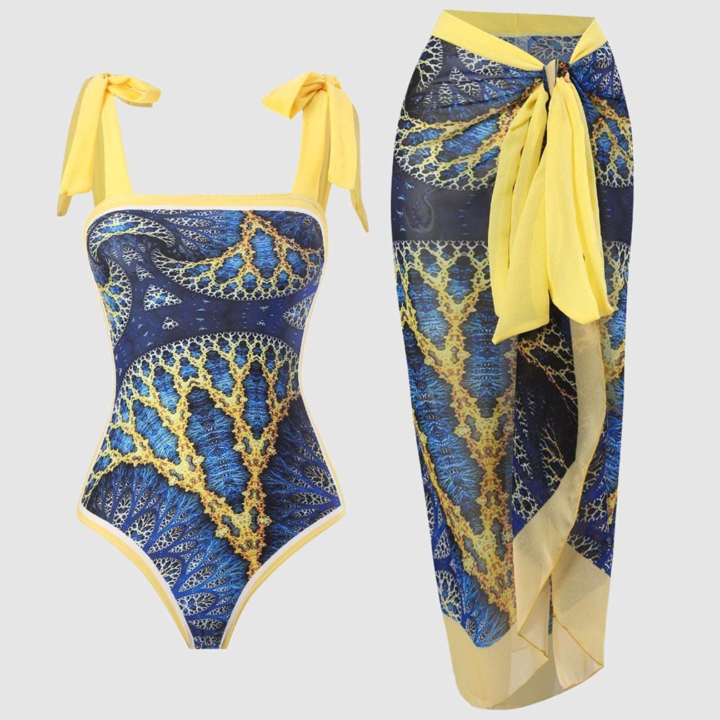 Women's Retro One-piece Swimsuit and Cover-up Scarf Set - ChoreGirl
