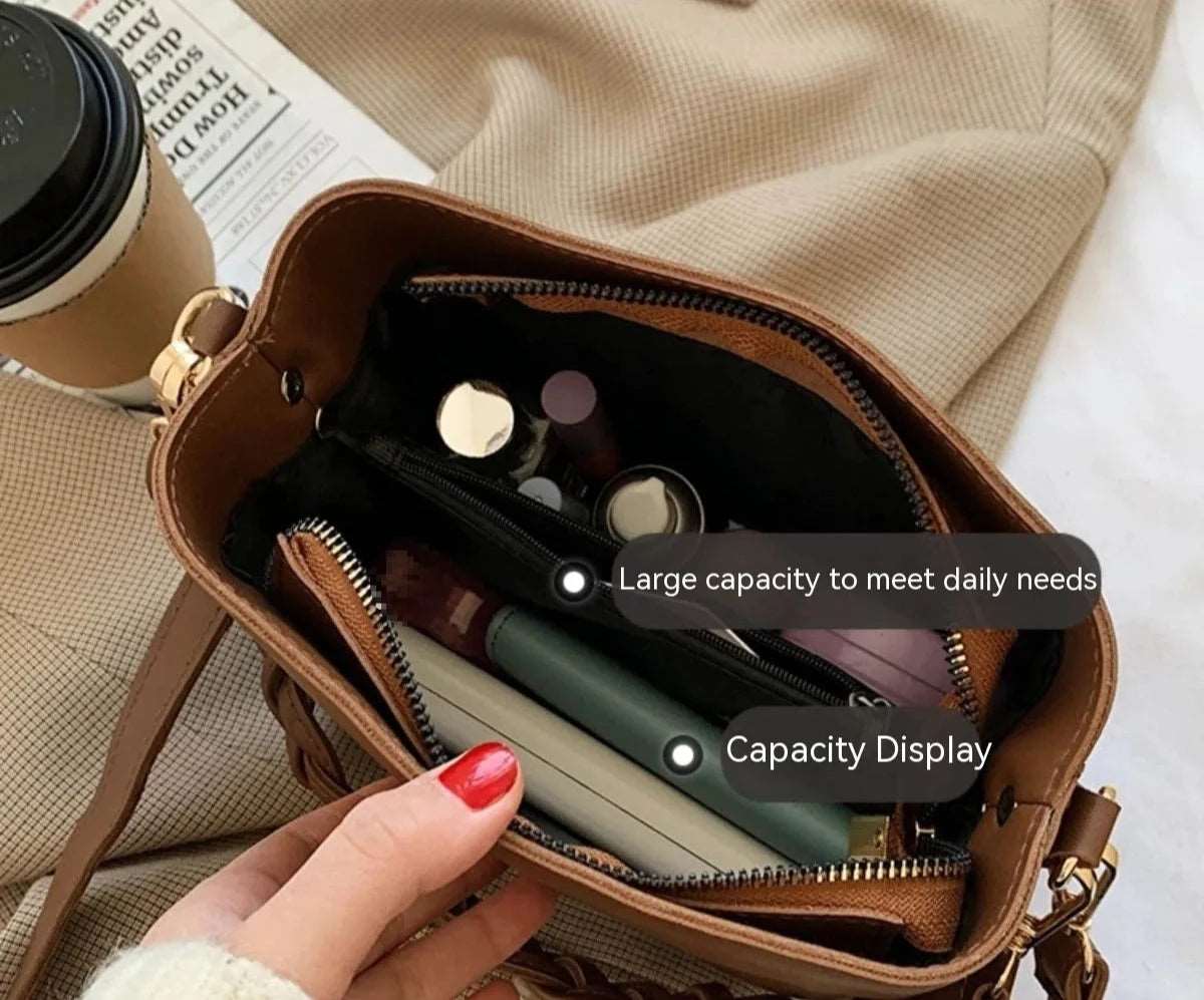 Women's Retro One-shoulder Crossbody Bucket Bag - ChoreGirl