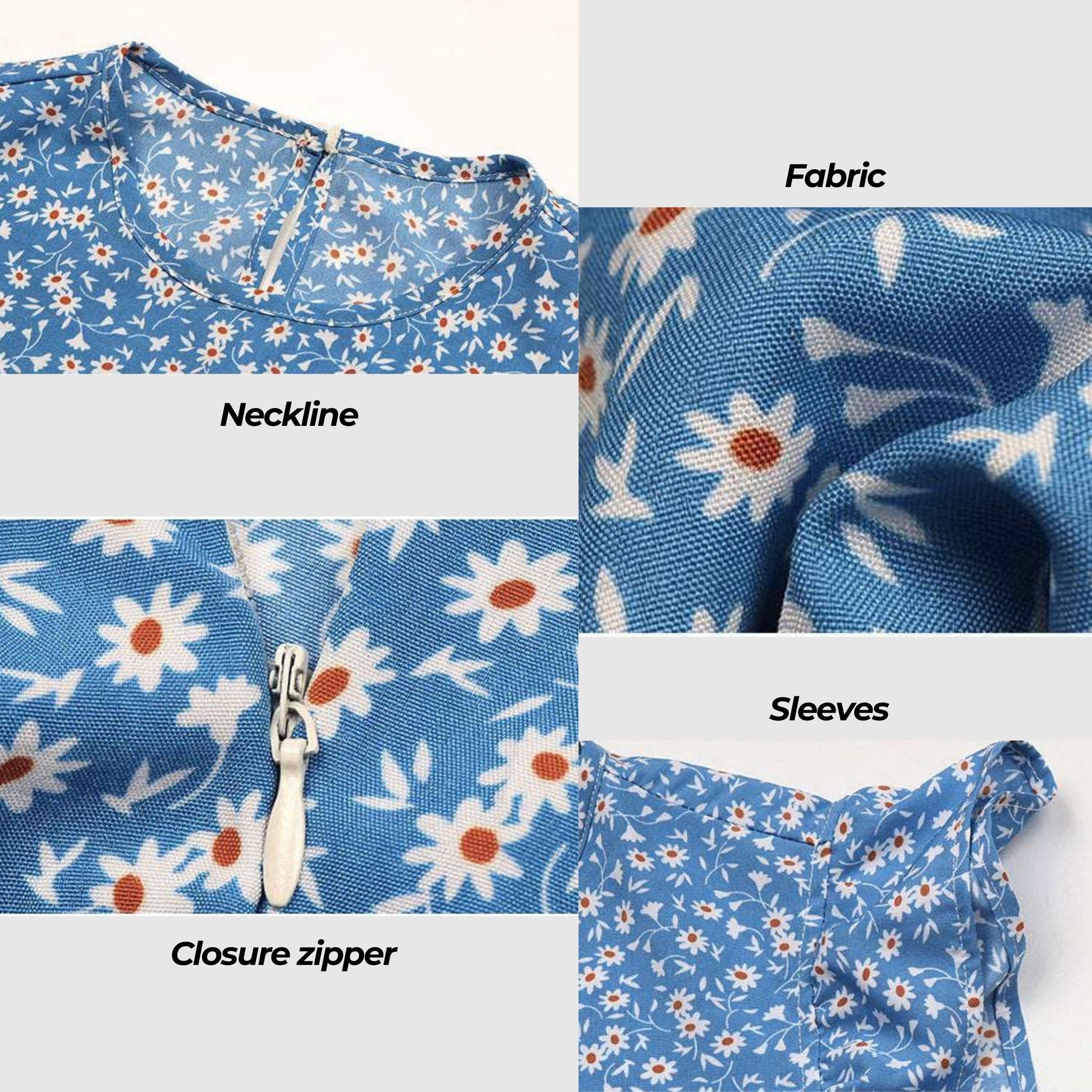 Women's Retro Style High Waist Round Neck Floral Dress - ChoreGirl