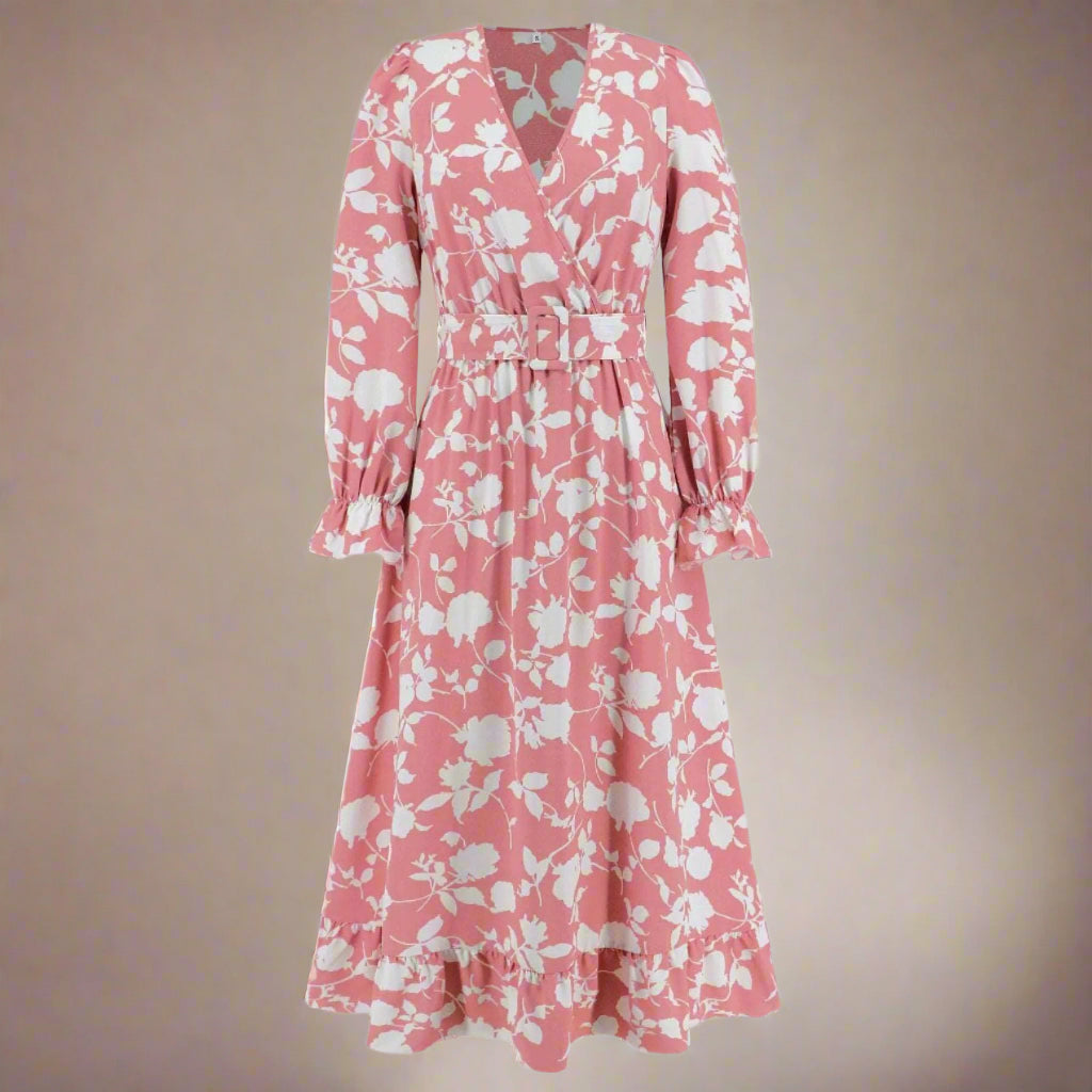 Women's Retro V-neck Printed Dress - ChoreGirl