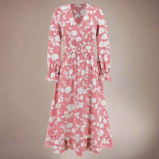 Women's Retro V-neck Printed Dress - ChoreGirl