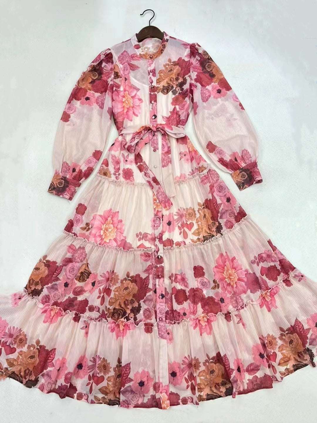 Women's Romantic Single-breasted Lace Up Long Dress - ChoreGirl