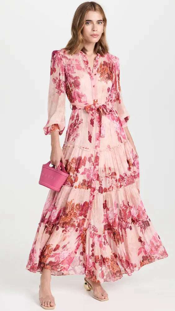 Women's Romantic Single-breasted Lace Up Long Dress - ChoreGirl