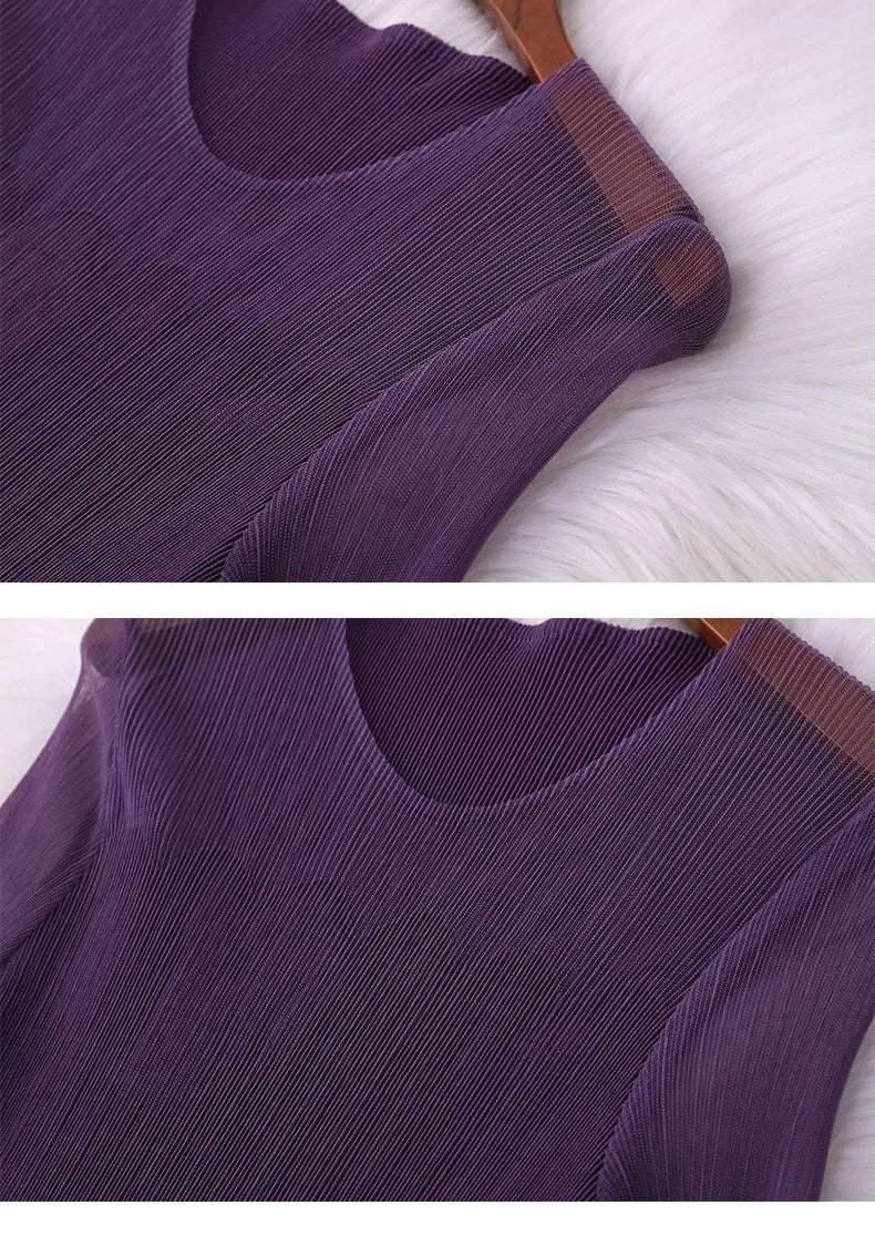 Women's Round Neck Short Sleeved Pleated Slim Fit Dress - ChoreGirl