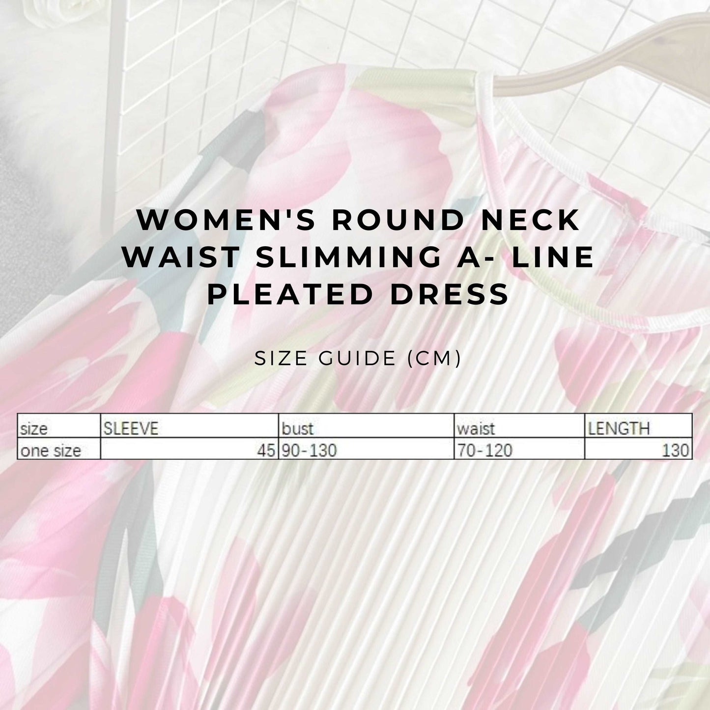 Women's Round Neck Waist Slimming A- Line Pleated Dress - ChoreGirl