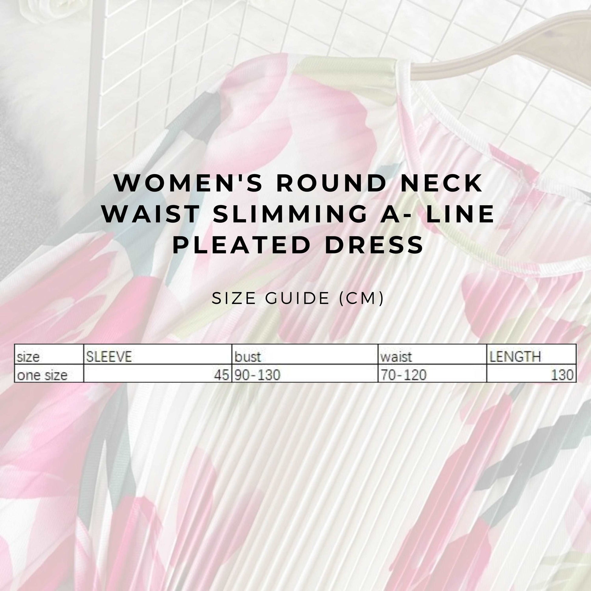 Women's Round Neck Waist Slimming A- Line Pleated Dress - ChoreGirl