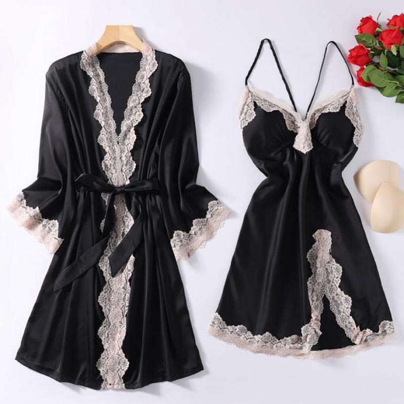 Women's Satin Robe and Nightgown Sleepwear Set - ChoreGirl