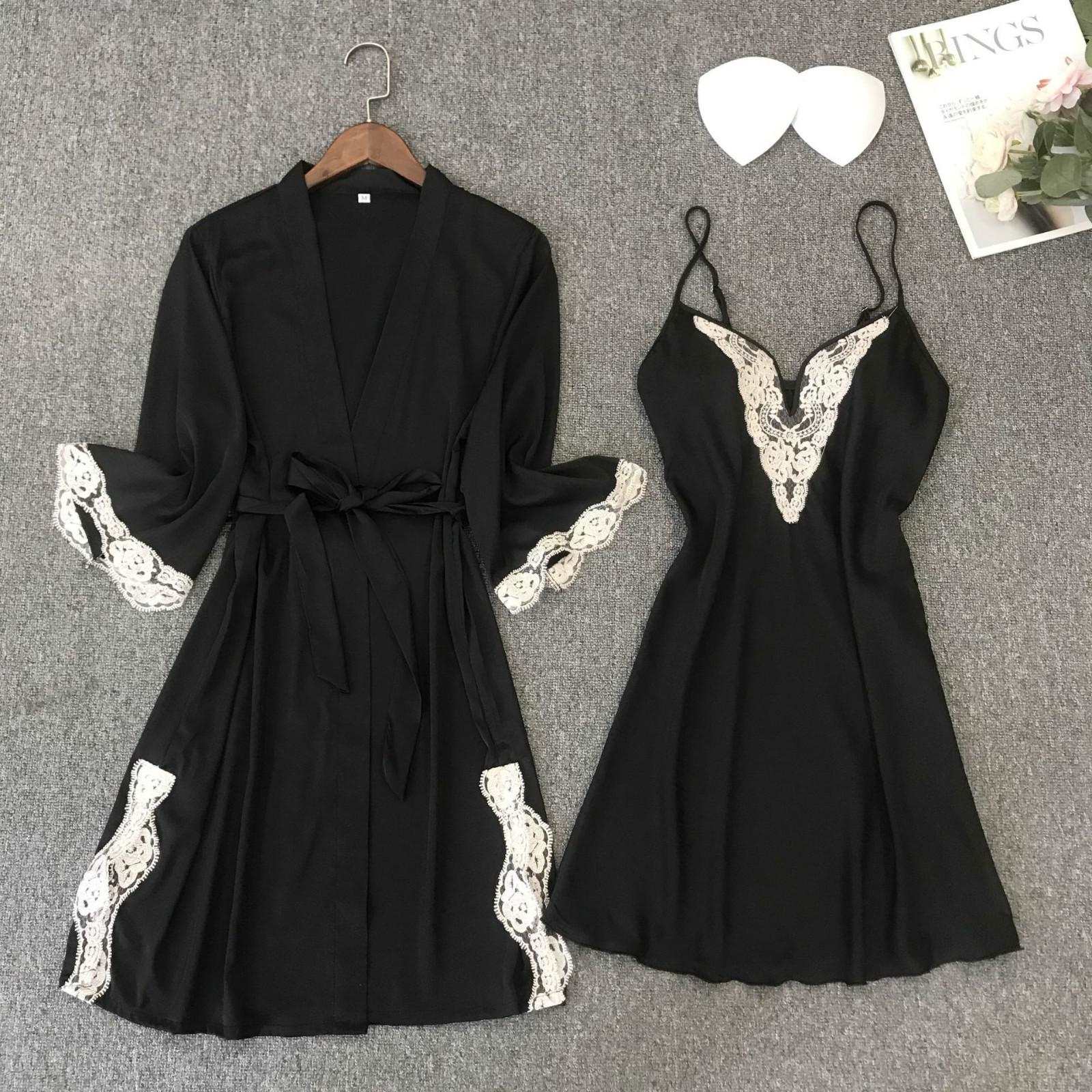 Women's Satin Robe and Nightgown Sleepwear Set - ChoreGirl