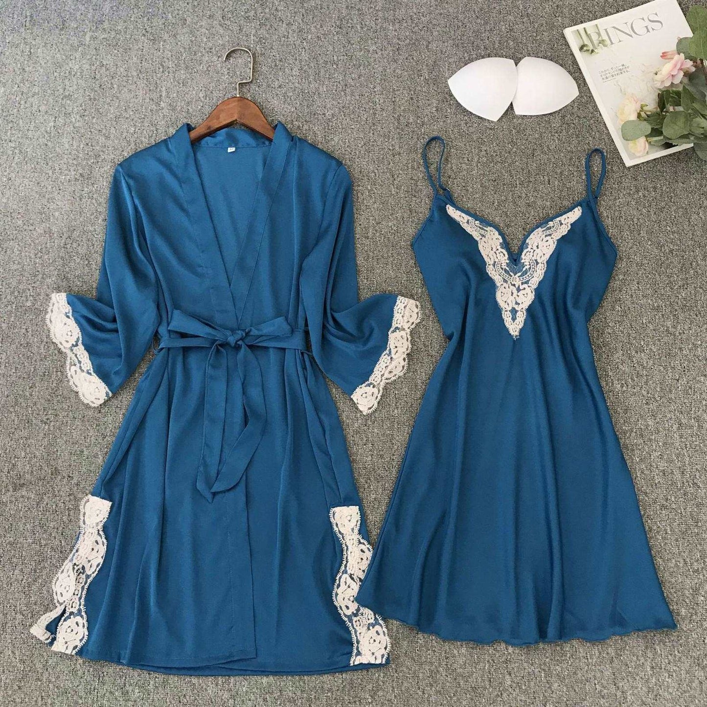 Women's Satin Robe and Nightgown Sleepwear Set - ChoreGirl